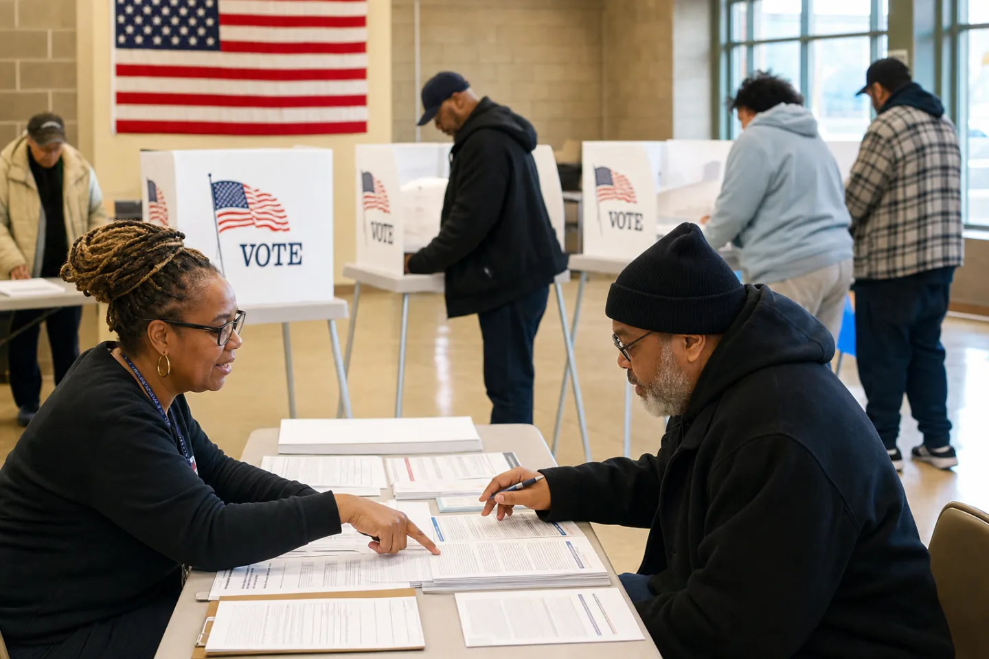 Detroit residents voting at a neighborhood polling place